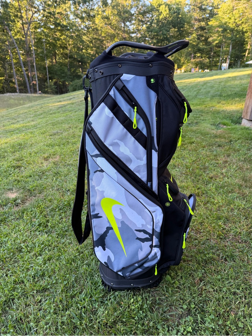 Nike Men’s Gray Camo Duffel Bag with Volt Accents
